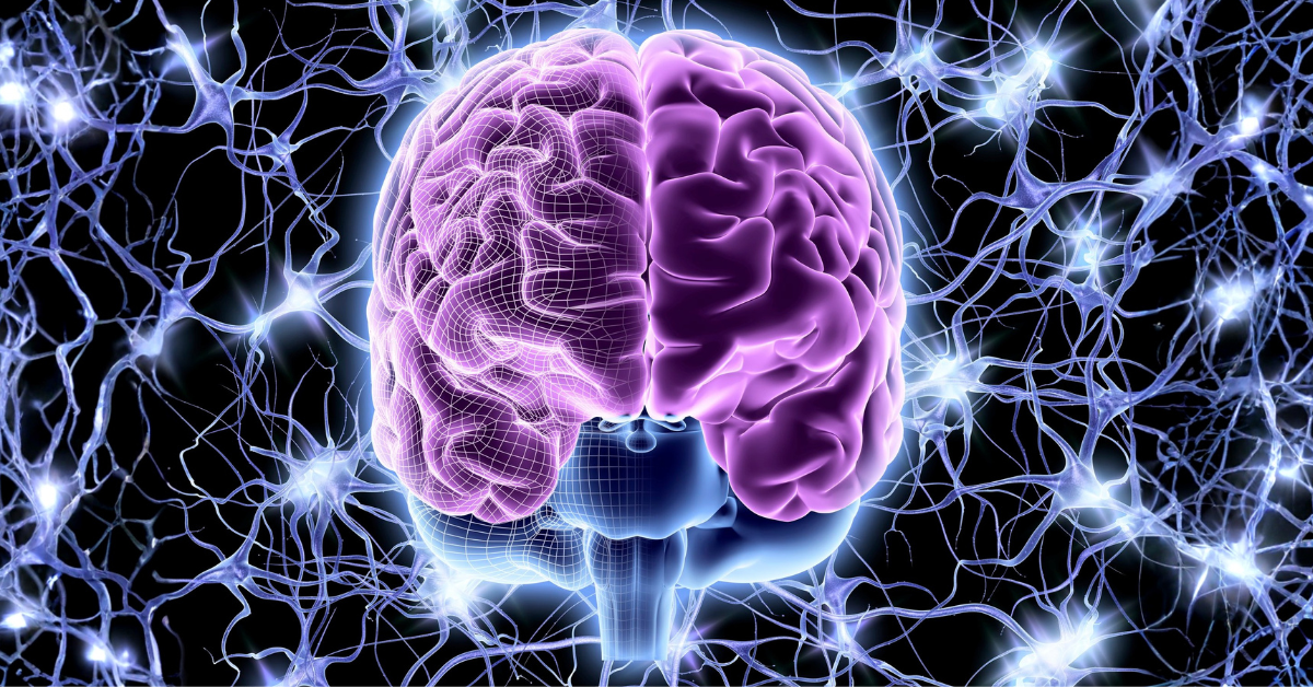 AI brain illustration with neurons in the background.