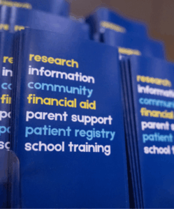 A rack with blue brochures