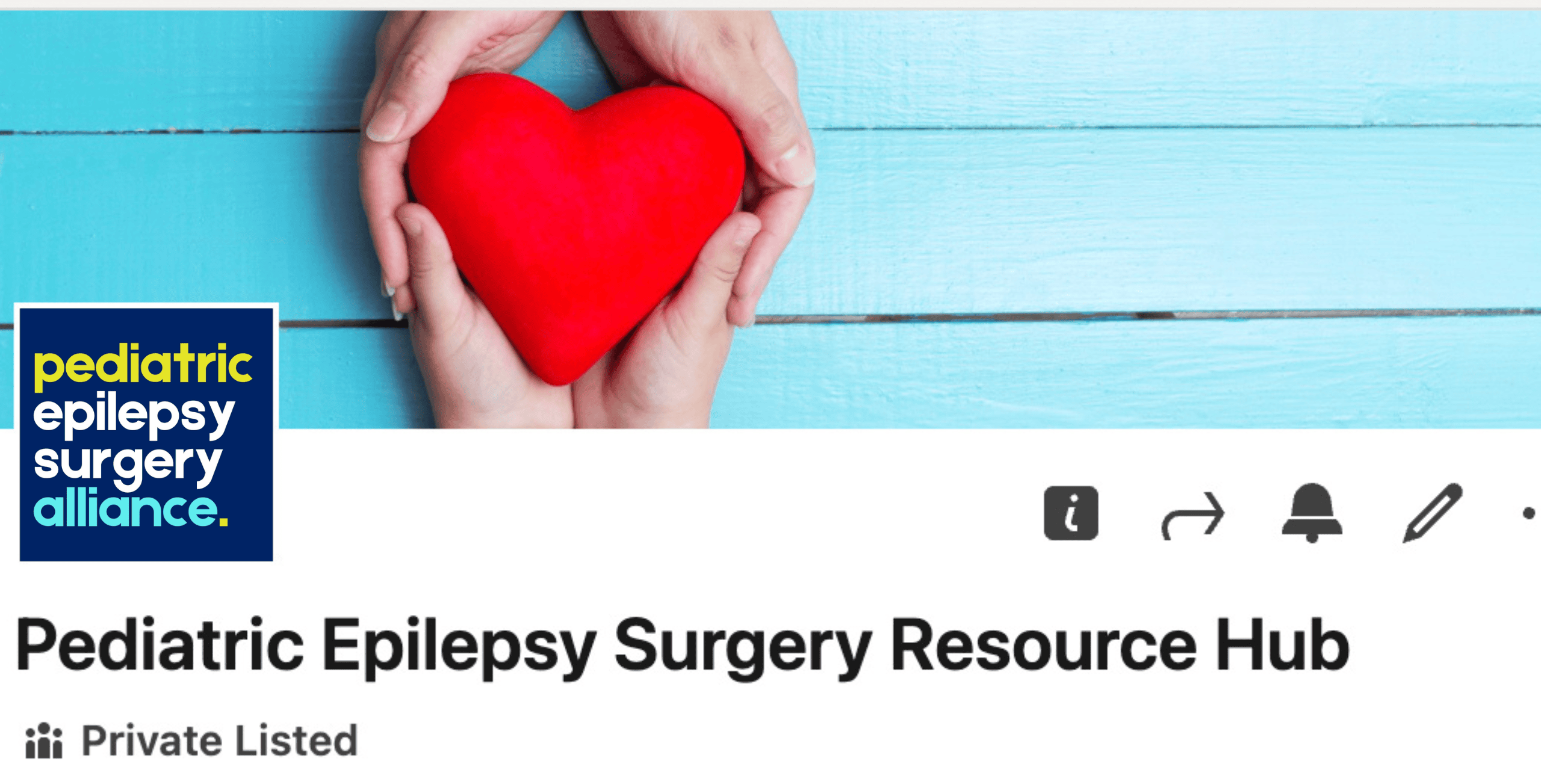 PES Hub for website An image showing a screenshot of a LinkedIn page for a group titled "Pediatric Epilepsy Surgery Resource Hub."