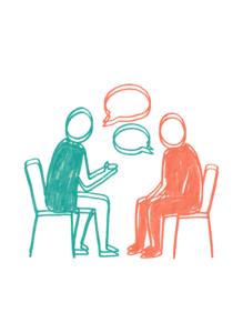 hand drawn art of two people speaking